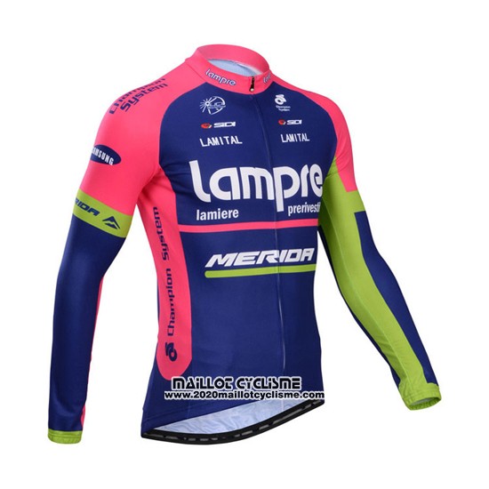 2014 Maillot Ciclismo Lampre Merida Rose et Bleu Manches Longues et Cuissard
